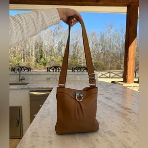 Ferragamo brown pebble leather shoulder or crossbody bag! Adjustable strap.